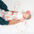 Load image into Gallery viewer, Sleeping Baby Zippy Swaddle safe sleep cotton swaddle Pink Poppy
