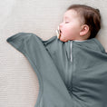 Load image into Gallery viewer, #Baby wearing Dark Grey Zipadee-Zip swaddle transition Sleeping