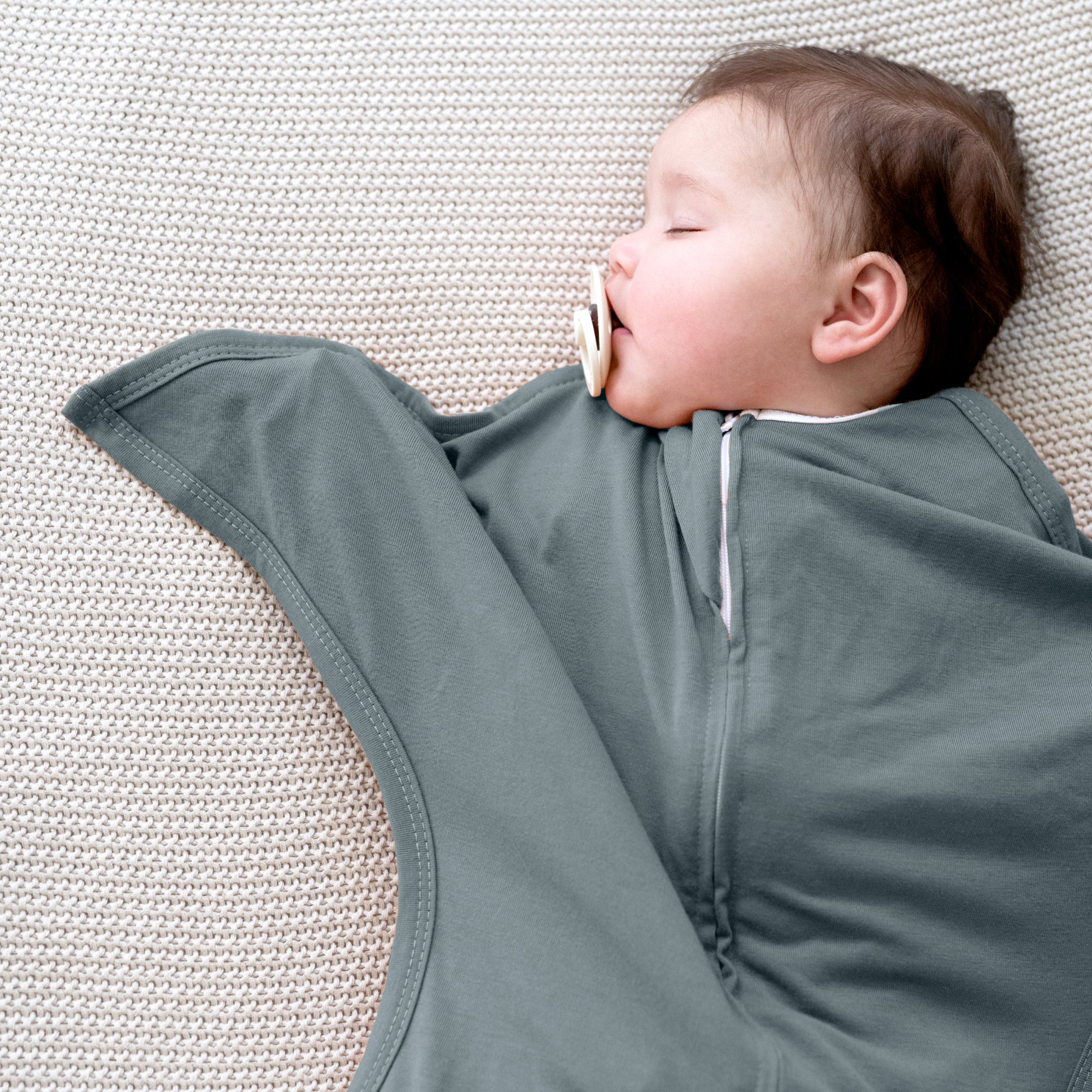#Baby wearing Dark Grey Zipadee-Zip swaddle transition Sleeping