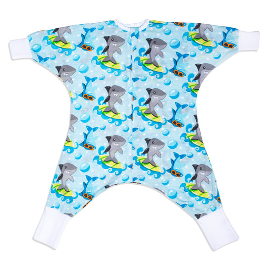 Sleeping Baby Flying Squirrel cozy baby pajama bodysuit Surfing Sharks
