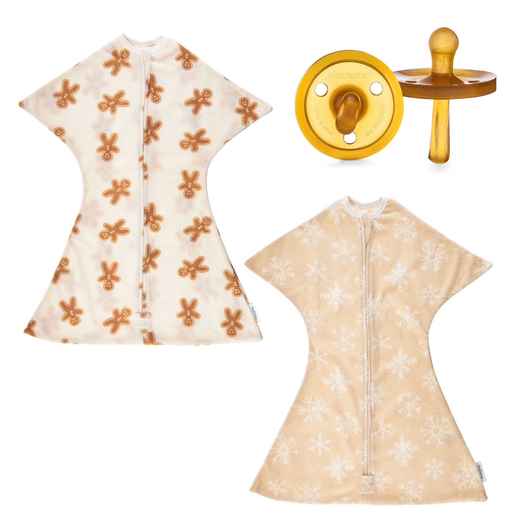 Sweater Weather Soother Set - Gingerbread, Snowflake Zipadee-Zip & 2 Orthodontic Pacifiers (3M - 24M)