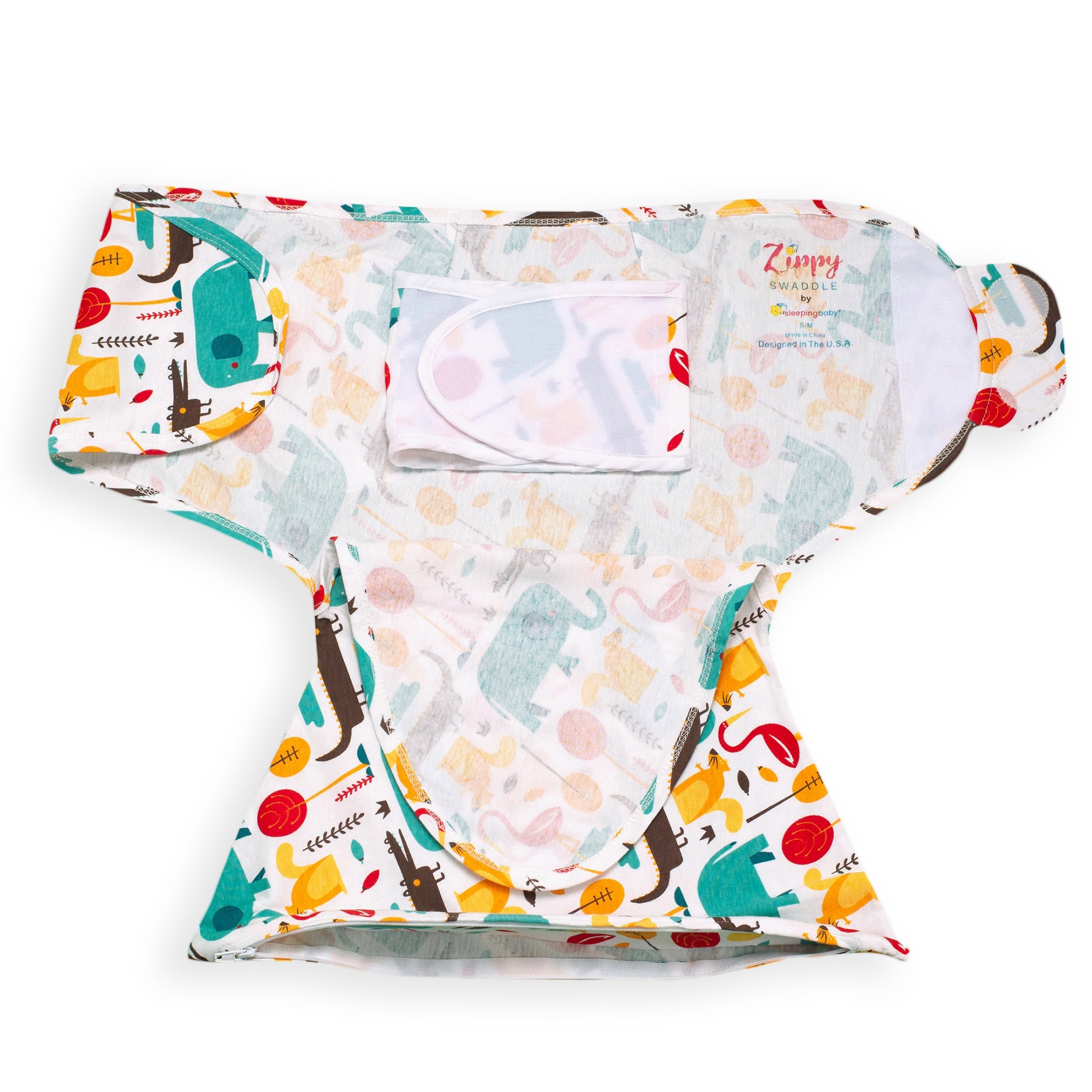 Sleeping Baby Zippy Swaddle safe sleep cotton swaddle Modern Animals