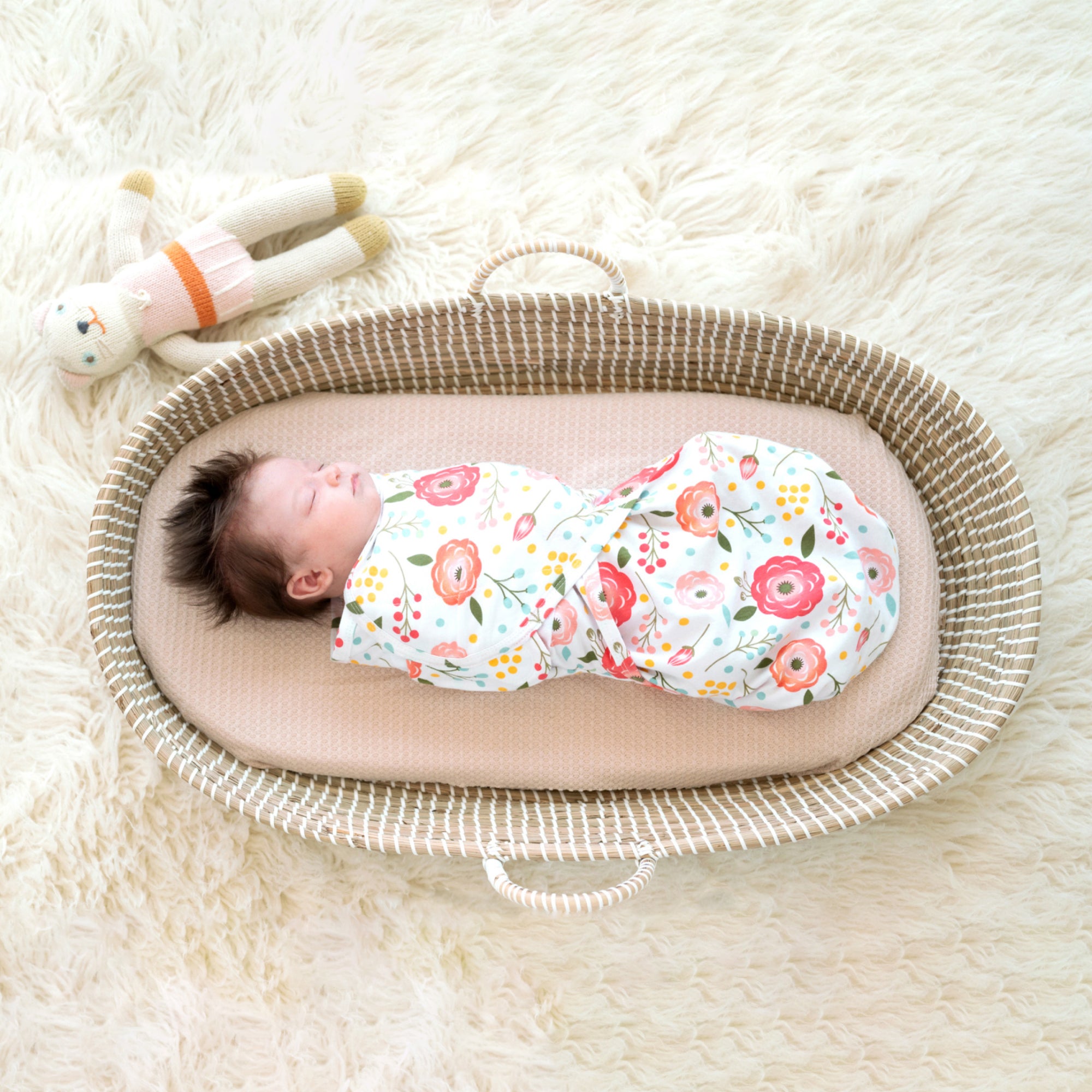 Sleeping Baby Zippy Swaddle safe sleep cotton swaddle Pink Poppy