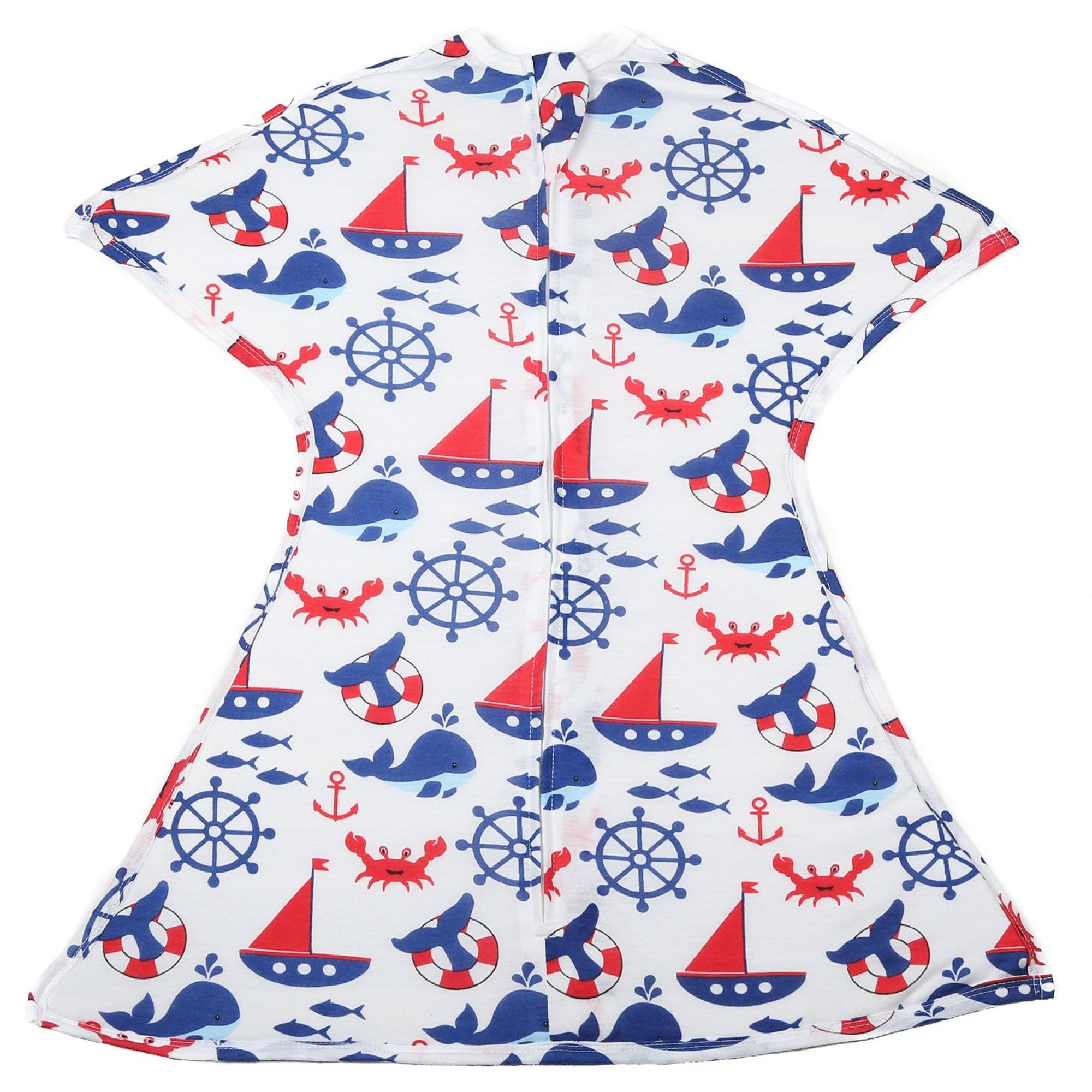 Baby sleep sack with nautical pattern on a white background
