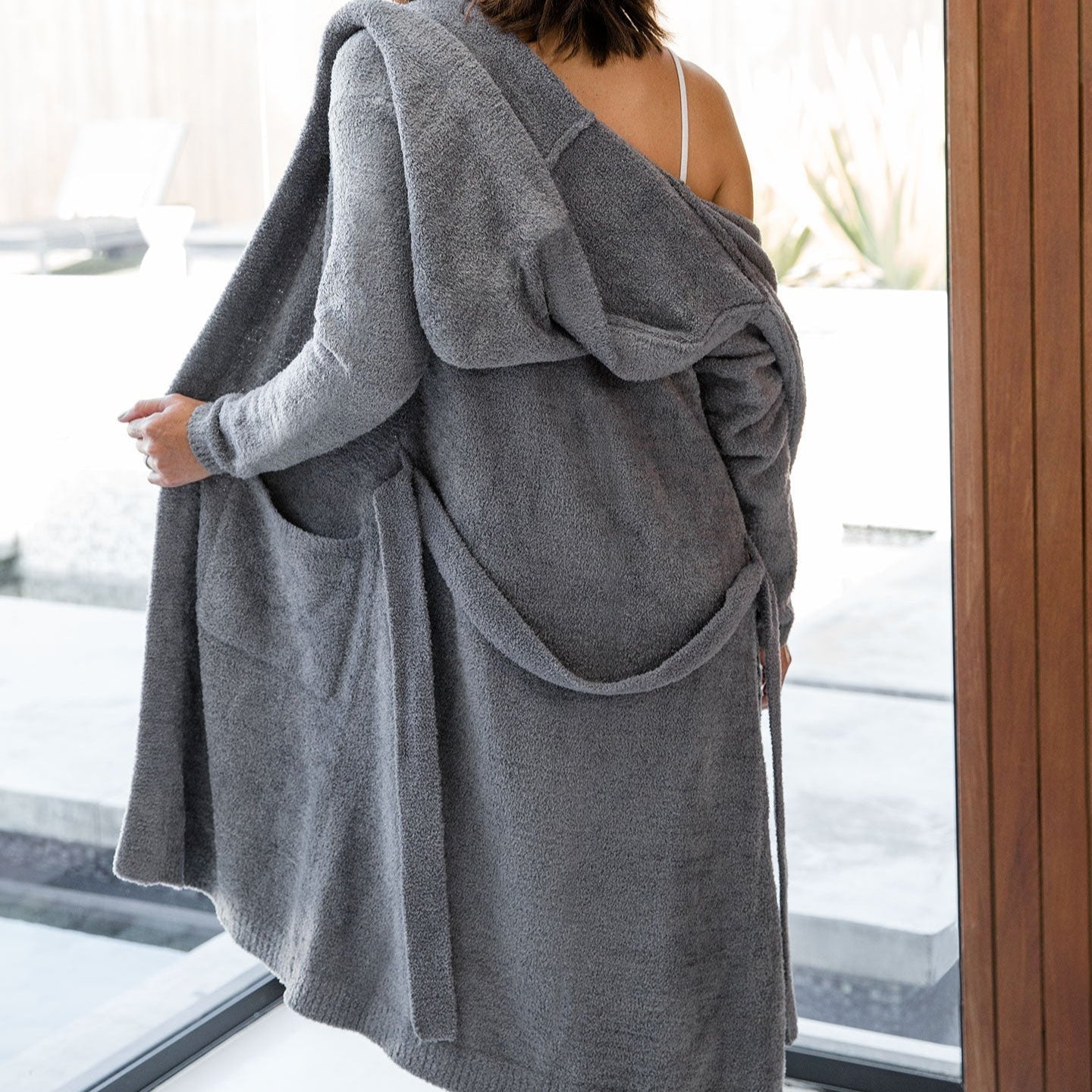 Little Giraffe Dolce™ Ultra-Soft Cream Hooded Robe - Charcoal - Blooming Baby