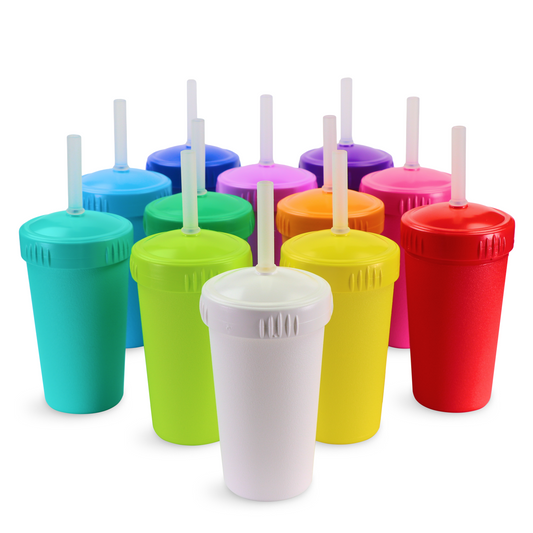 Rainbow 10 oz Straw Cup Set w/ No-Pull Out Silicone Straw USA Made from Recycled Materials