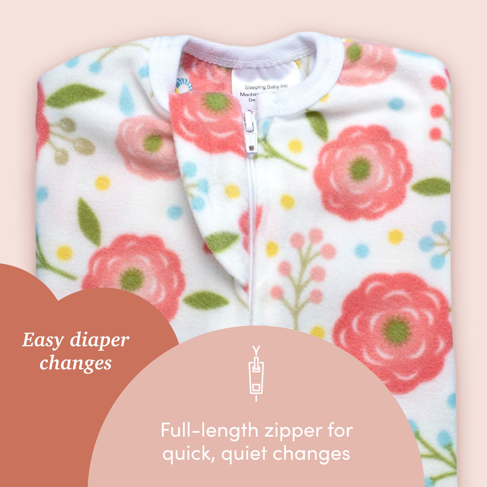 Sleeping Baby Pink Poppy Zipadee-Zip Swaddle Transition - Fleece